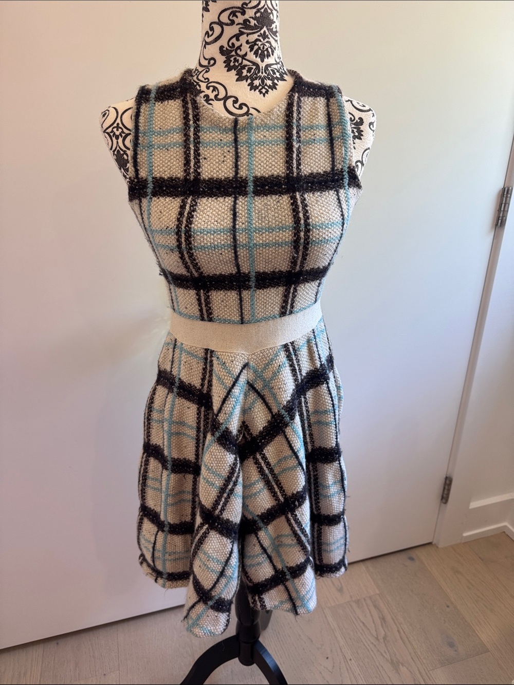 Thom Browne Plaid Sleeveless Knit Fit-and-Flare Dress